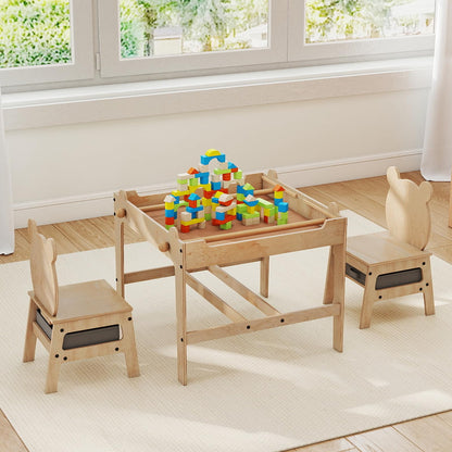 Kids Table and Chairs 4 in 1 Wooden Activity Desk Set (Bear Shape)