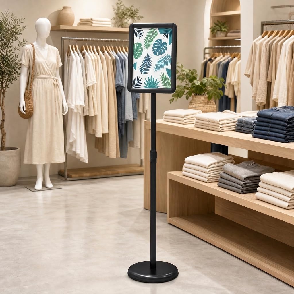Height Adjustable Sign Holder Stand with Snap-Open Frame