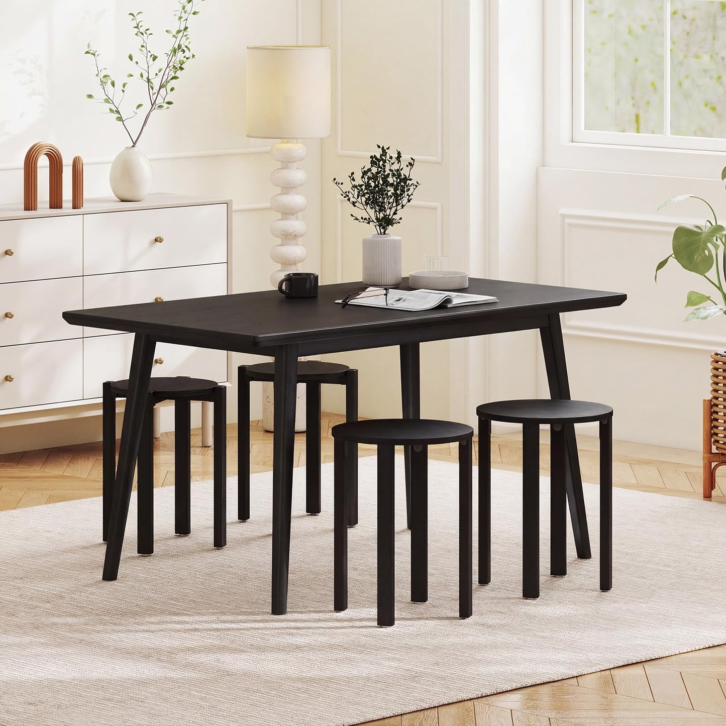 Stackable Stools Set of 4 with Rolling Base Solid Rubber Wood Nesting Stools