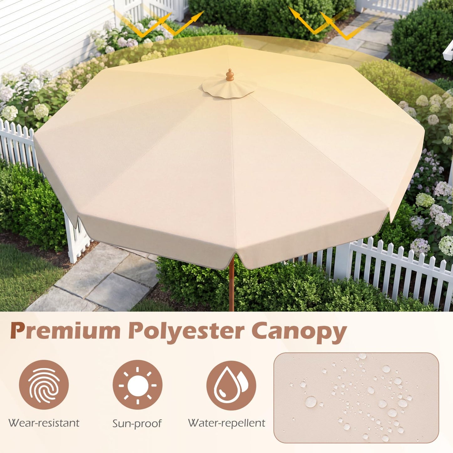 300 cm Scalloped Patio Umbrella Market Table Umbrella with Push Button Tilt