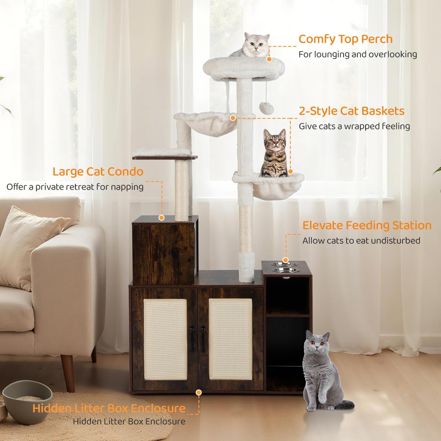 Cat Tree with Litter Box Enclosure, Cats Climbing Tower