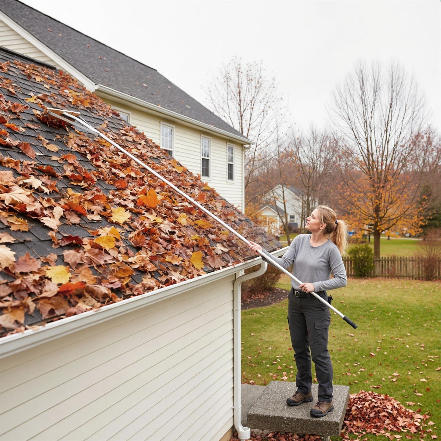 Leaf Roof Brush, 21FT/626cm Adjustable Length Roof Cleaning Tool