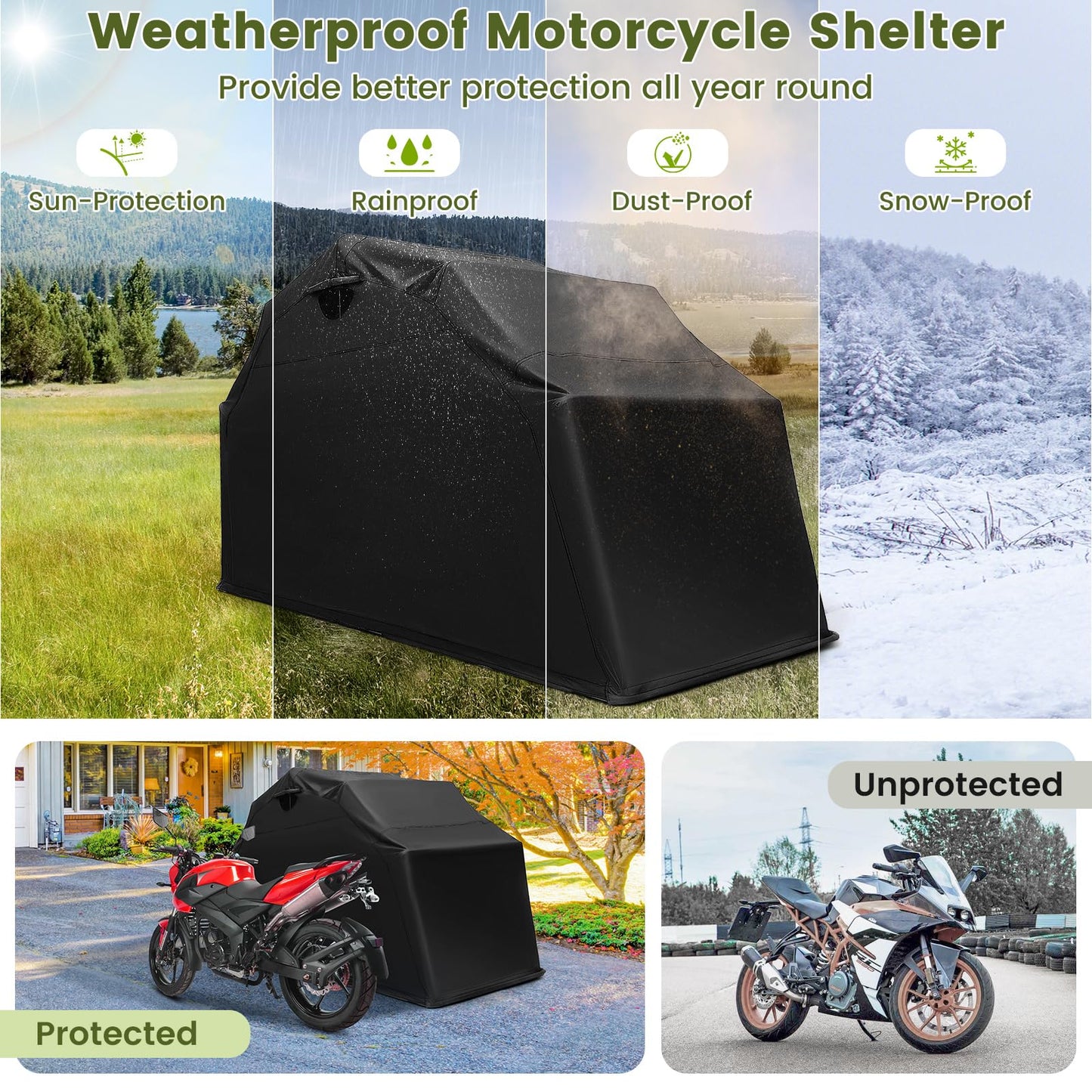 342 x 137 x 193cm 600D Oxford Waterproof Motorbike Cover Shelter