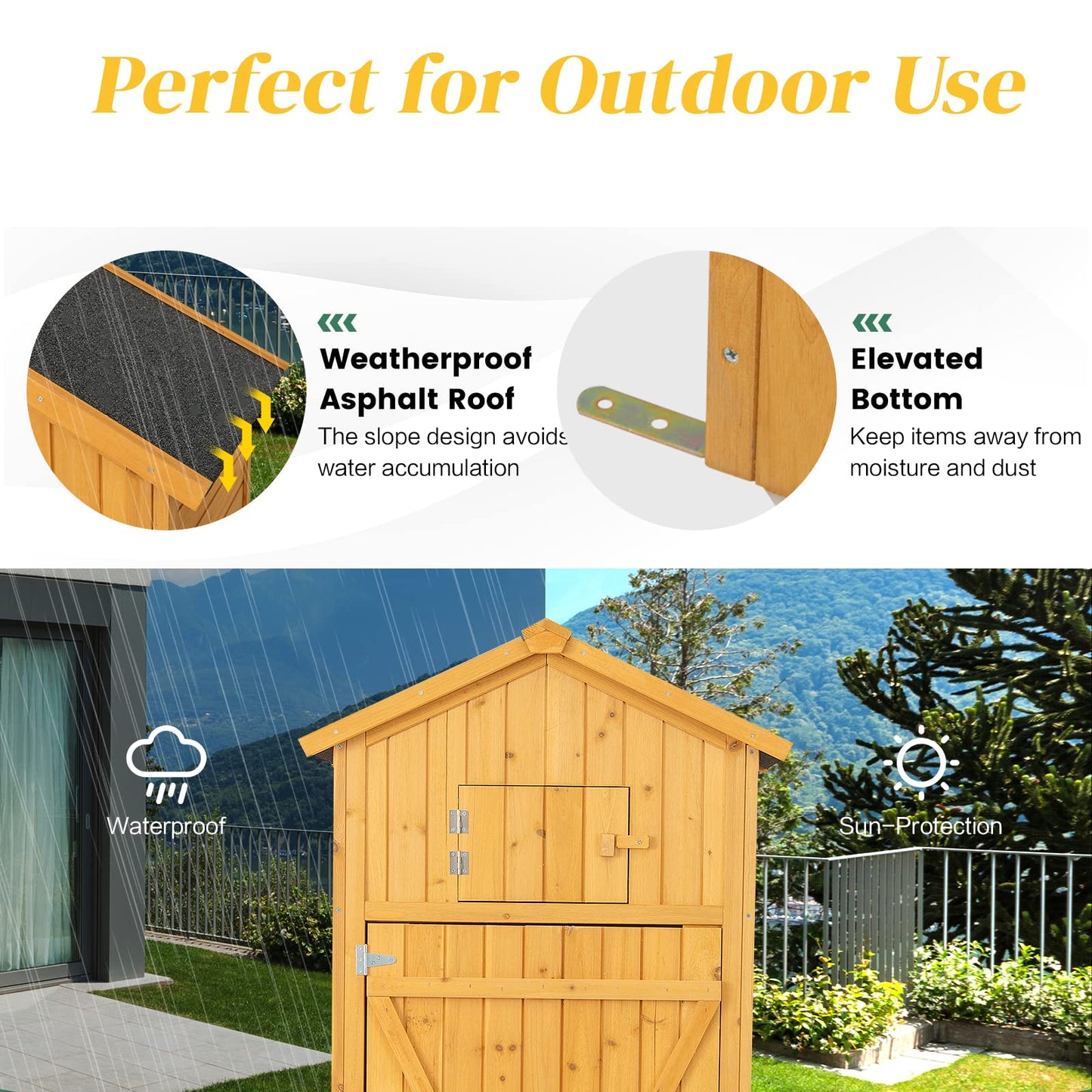 GiantexUK Garden Shed Fir Wood Tool Storage Cabinet with Slope Roof