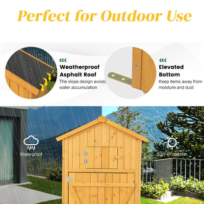 GiantexUK Garden Shed Fir Wood Tool Storage Cabinet with Slope Roof