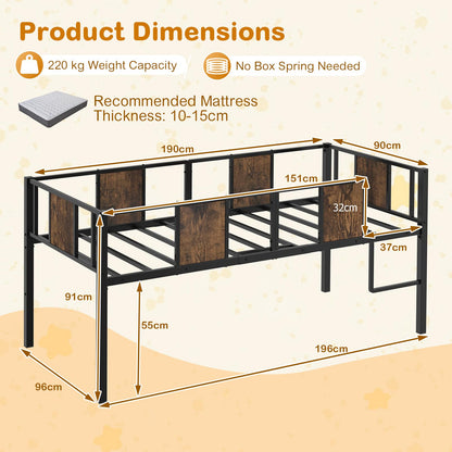Kids Loft Bed, Metal Single Size Low Loft Bed with Under-Bed Space