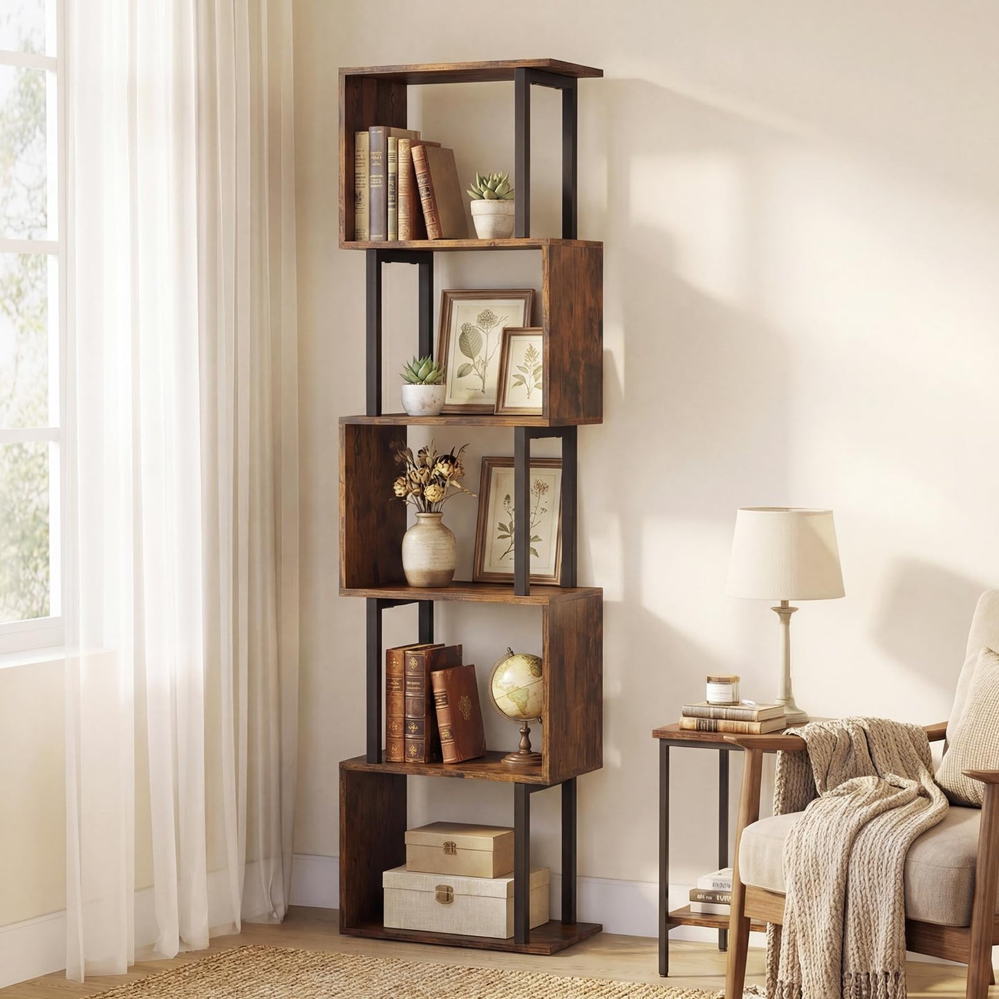 5-Tier Modern Bookshelf with Metal Frame for Home Office