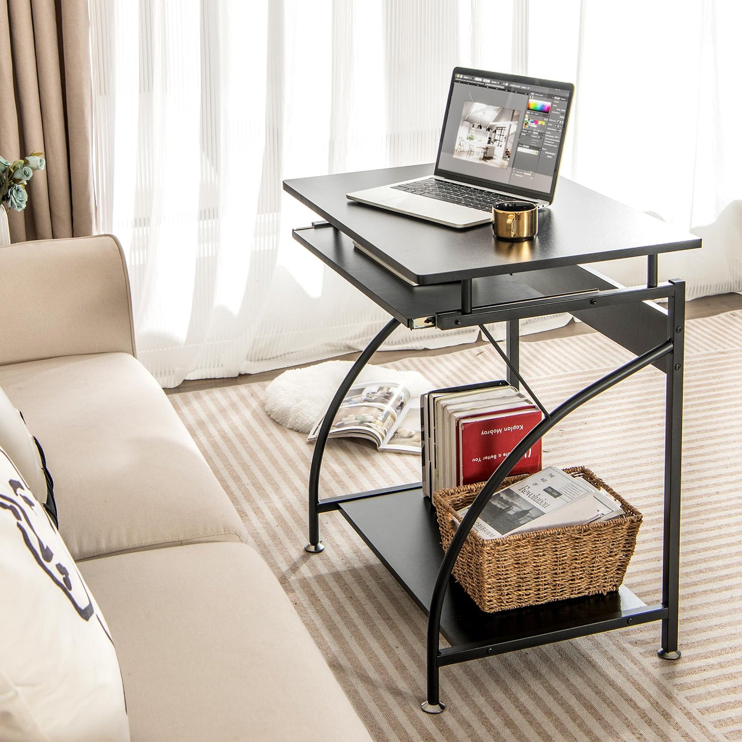 Computer Desk, 70cm PC Laptop Table with Pull-out Keyboard Tray