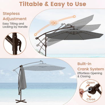 3M Cantilever Garden Parasol with 40 LED Lights & Solar Panel Batteries