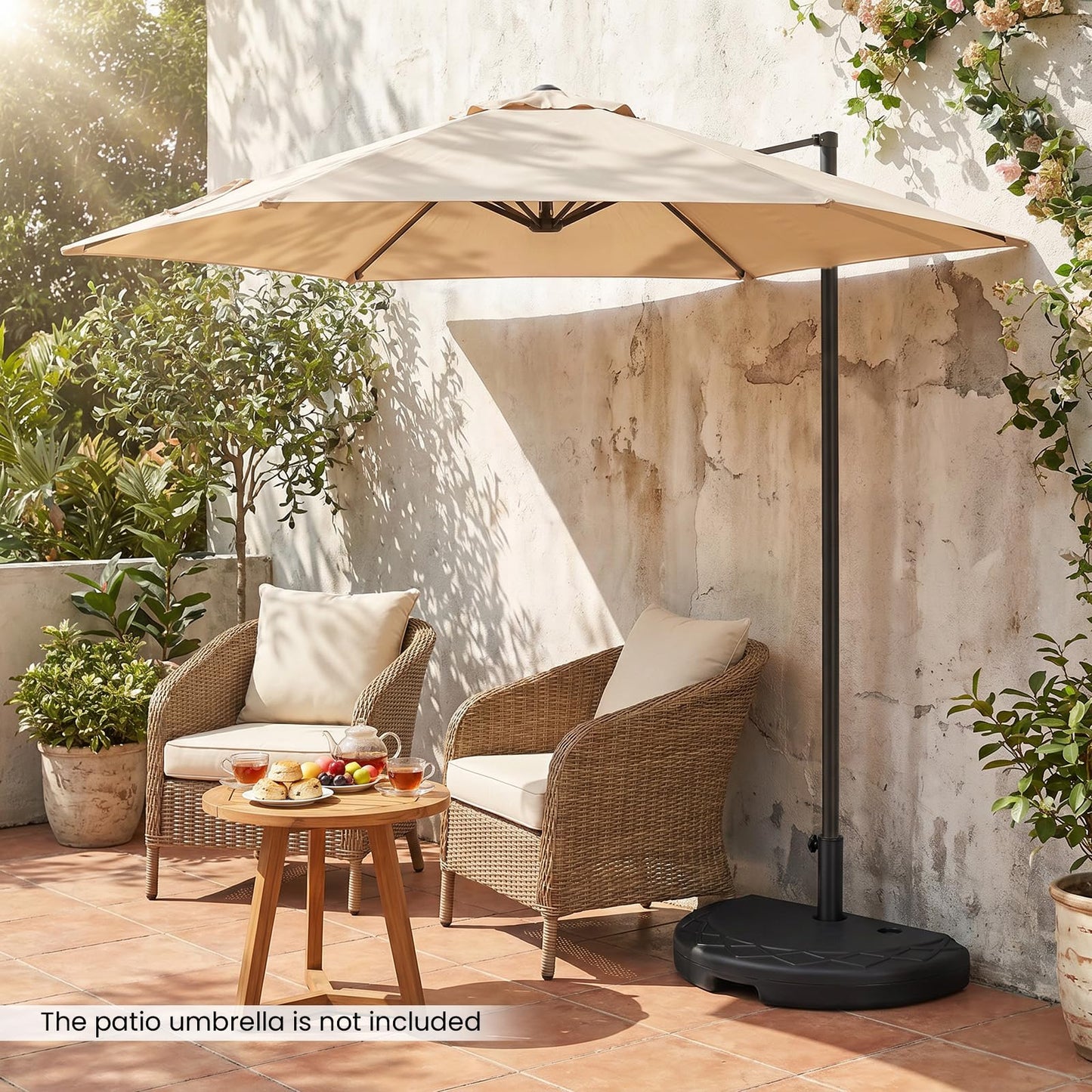 20kg Half Round Parasol Base, Water and Sand Fillable Patio Umbrella Stand Holder Fits Poles up to 38 mm-48 mm