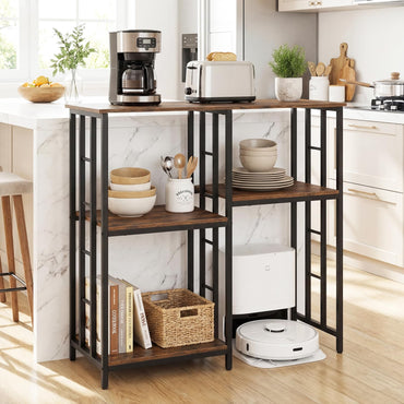 Kitchen Baker's Rack Industrial Coffee Bar Table with Shelves