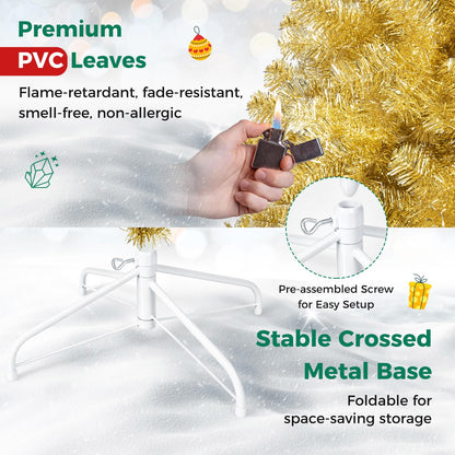 6FT Gold Artificial Christmas Tree, Hinged Xmas Pine Trees