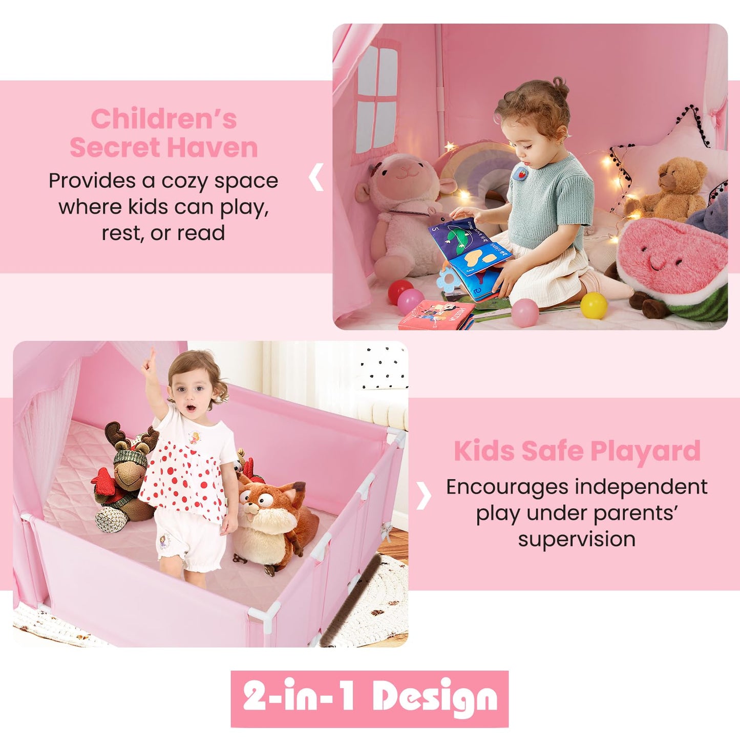 2-in-1 Kids Play Tent with Playpen and Washable Cotton Mat