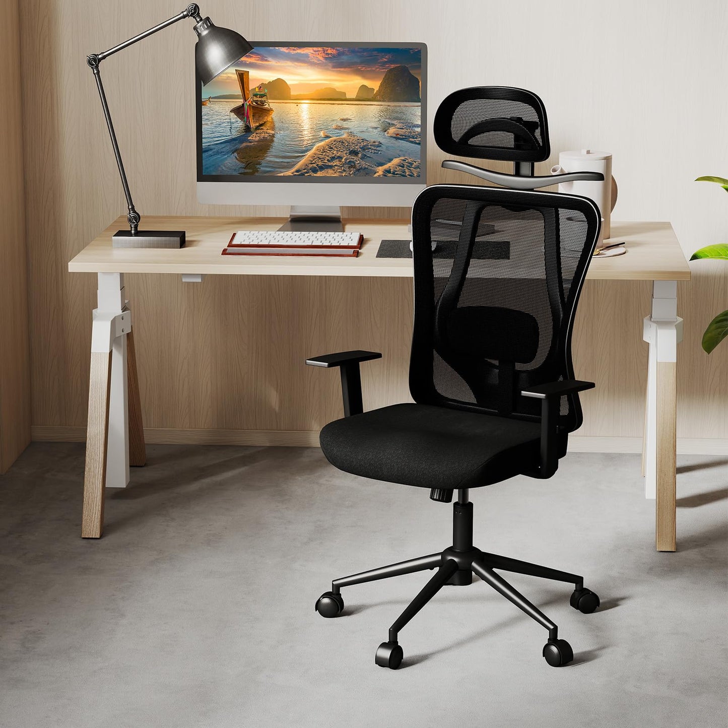 Ergonomic Office Chair with 3D Headrest and Adjustable Lumbar for Office