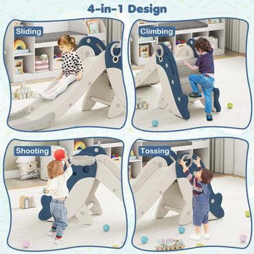 4-in-1 Toddler Slide with Basketball Hoop and Space-saving Folding Design