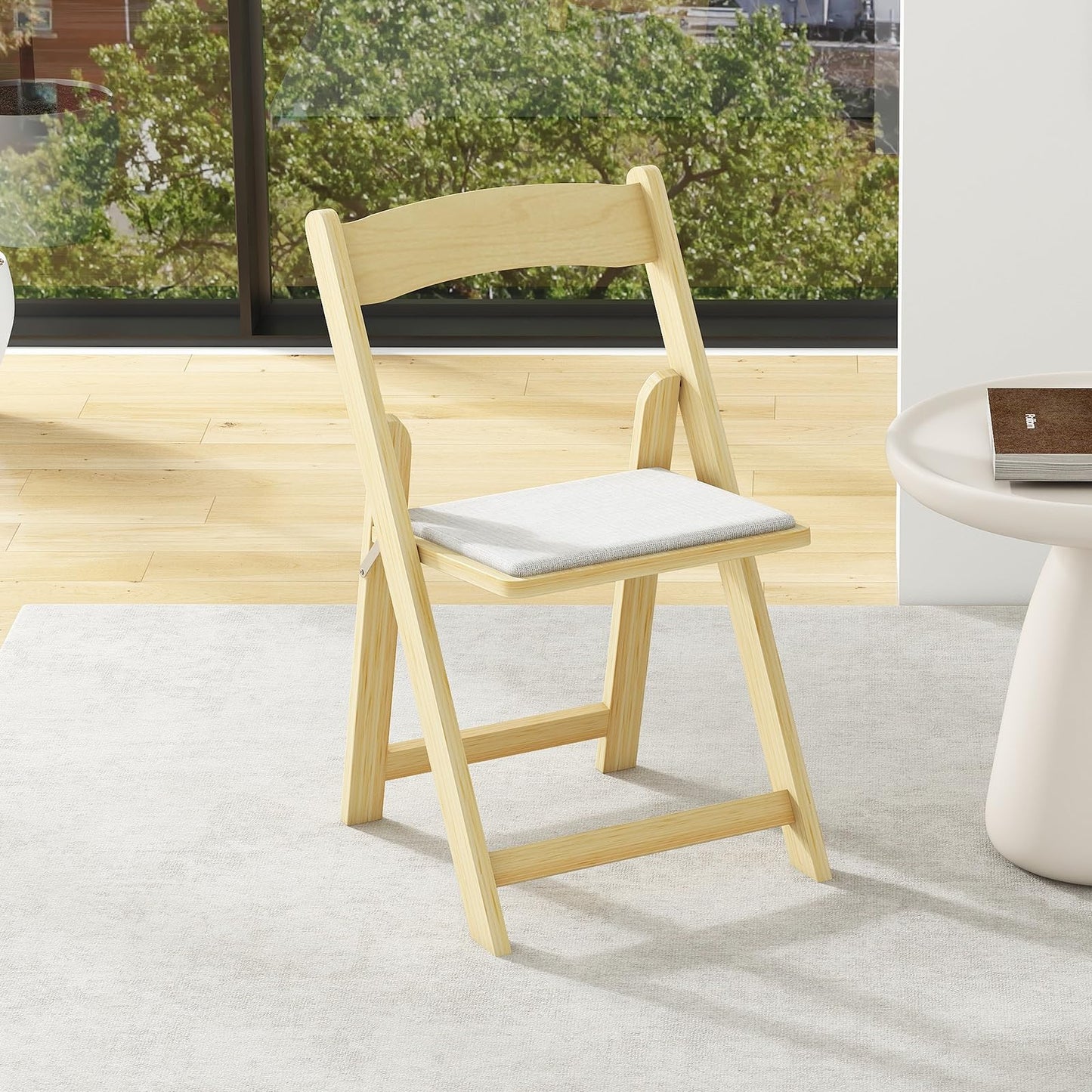 Set of 2 Foldable Kitchen Chair with Rubber Wood Legs and Padded Seat