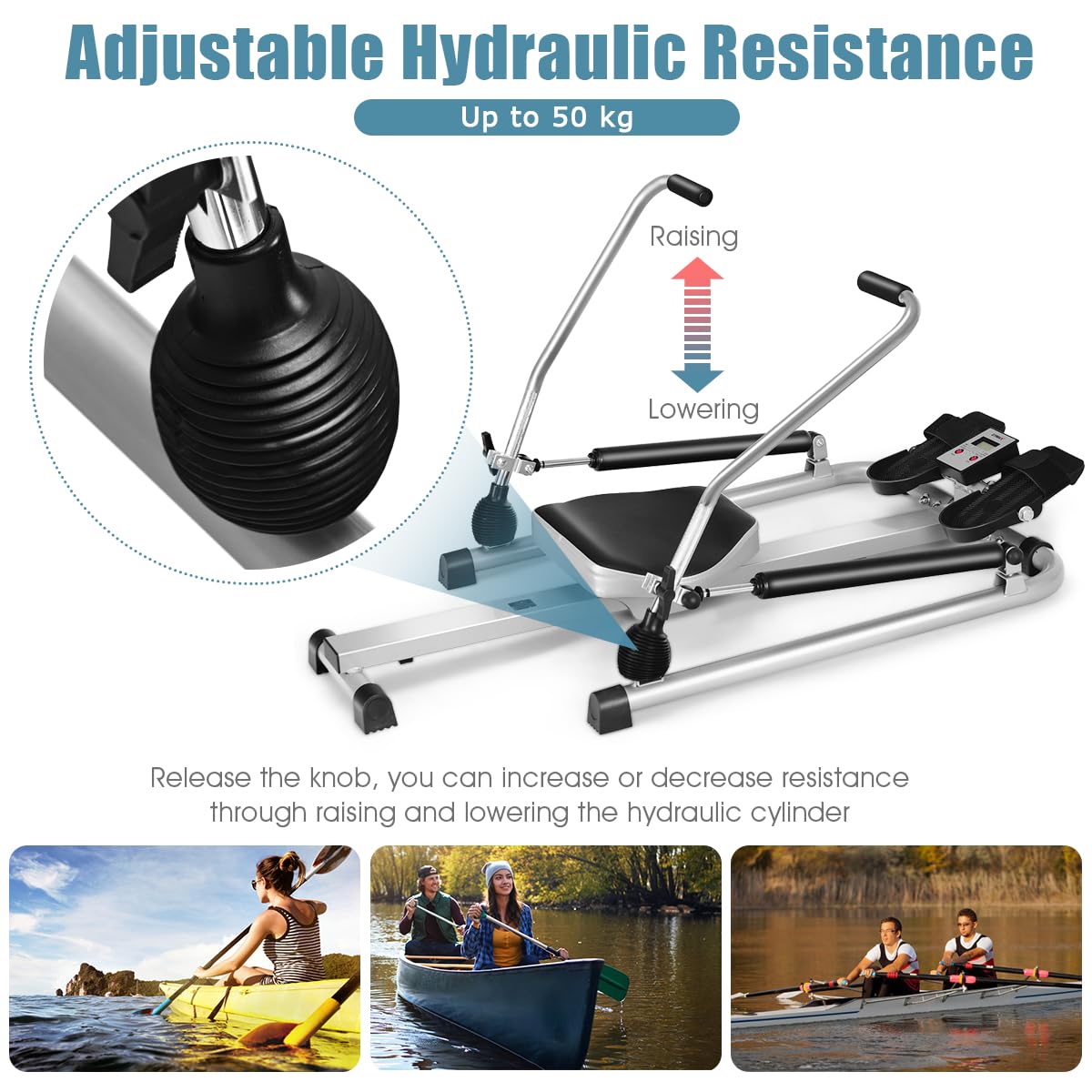 Hydraulic Rowing Machine with LCD Monitor for Home Gym