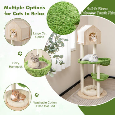 Wooden Cat Tree with Sisal Scratching Posts