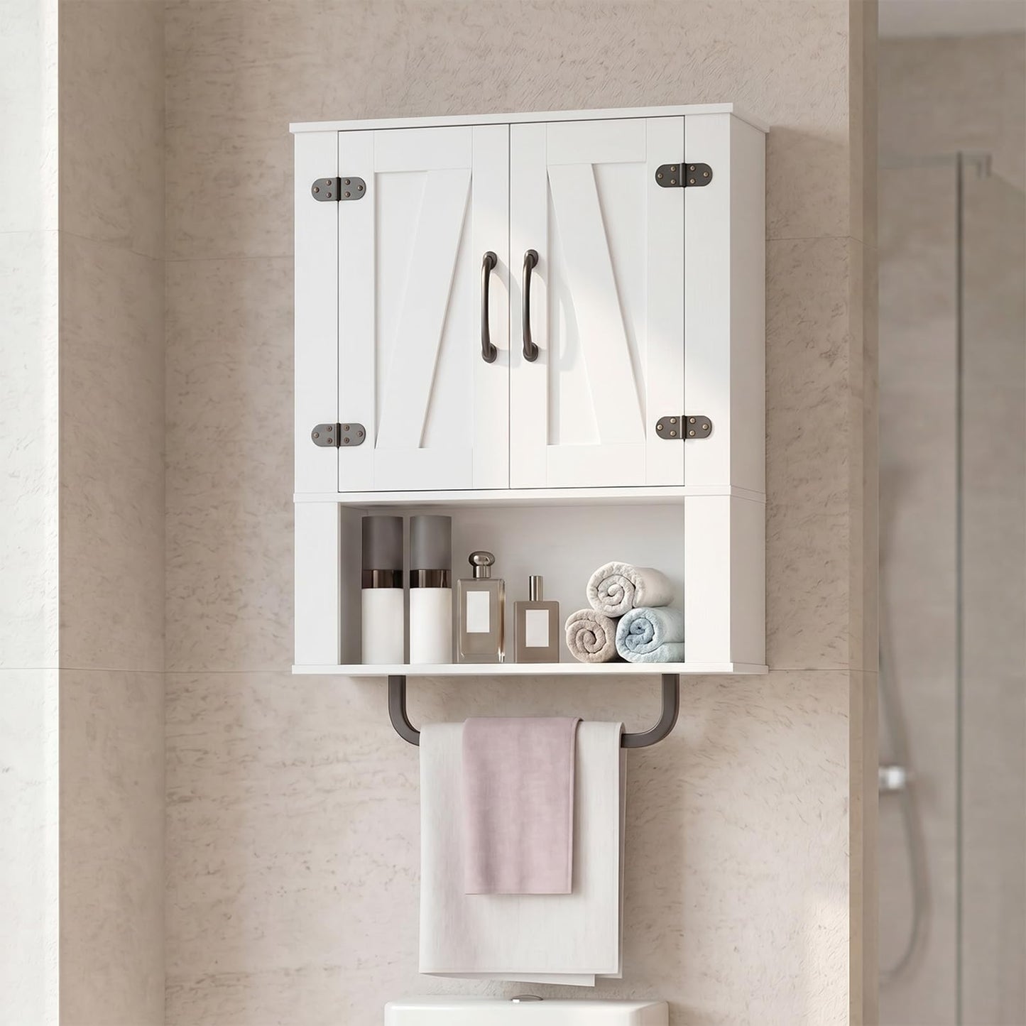 Bathroom Wall Cabinet Farmhouse Wall Mounted Organizer with 2 Barn Doors