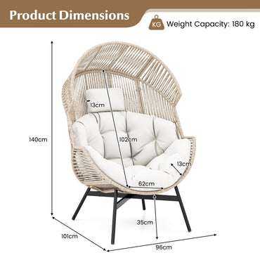 Oversized Wicker Egg Chair with Thick Cushions and Headrest