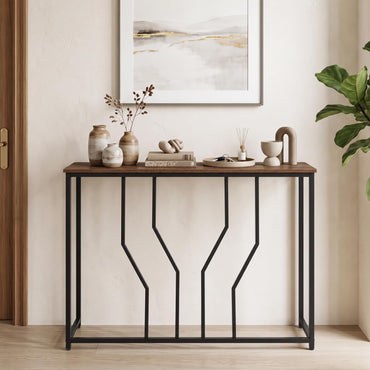 110 cm Gold Console Table Entryway Table with Faux Marble Tabletop