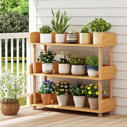 Sturdy Pine Wood, Elevated Guardrails, Free Standing Open Shelving Unit Plant Stand