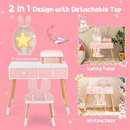 2-in-1 Kids Princess Vanity Table and Chair Set