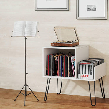 Record Player Stand with Power Outlet and Removable Dividers