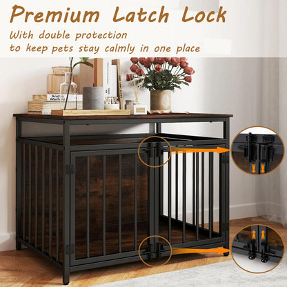 Wooden Dog Cage with Lockable Doors & Hollow Top