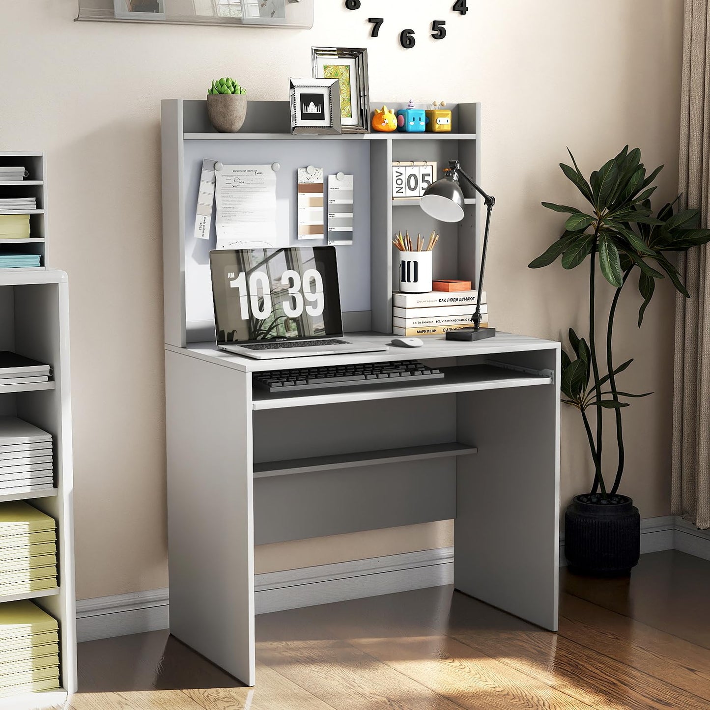 Computer Desk with Magnetic Bulletin Board and Keyboard Tray