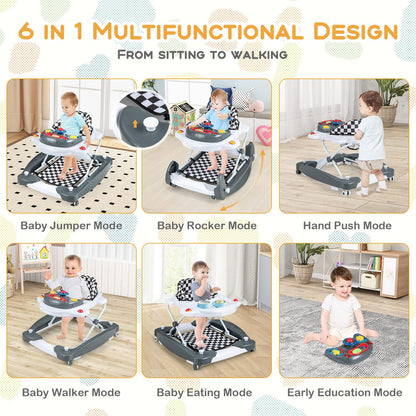 6 in 1 Foldable Push Along Walkers with 3 Adjustable Heights