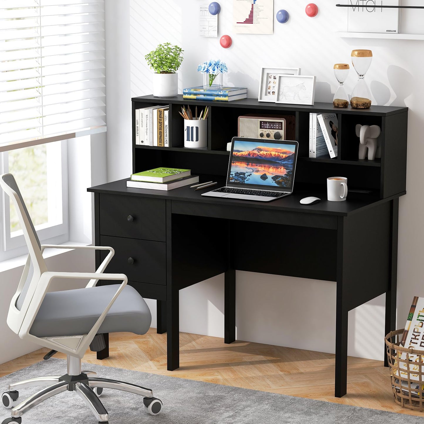 Computer Desk, 120CM Wooden Study Table Writing Workstation with Storage Shelves