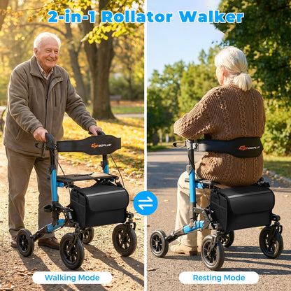 Folding Rolling Walker with Seat and Mesh Backrest for Seniors