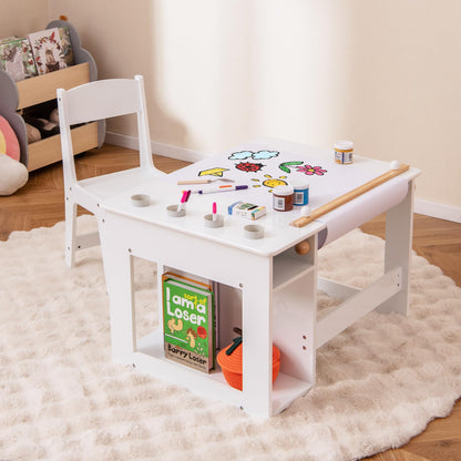 Toddler Craft Play Study Drawing Desk with Paper Roll 4 Paint Cups