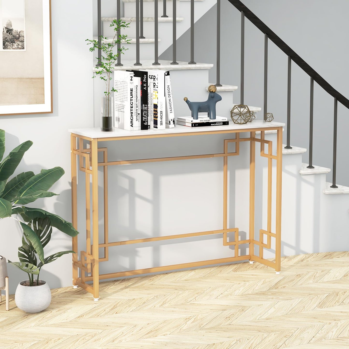 Metal Frame 110cm Long Narrow Accent Sofa Side Table for Hallway
