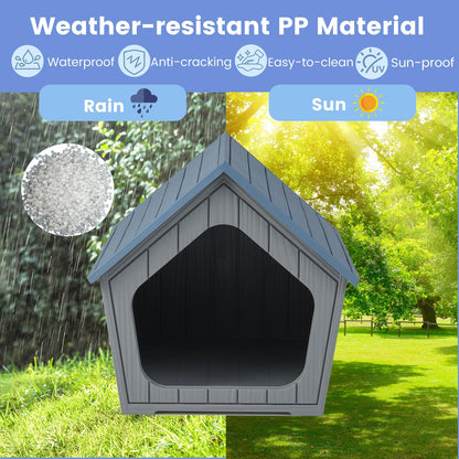 Plastic Dog House, Indoor Outdoor Cat House Condo with Sloping Roof
