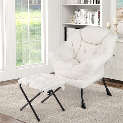 Giantex Armchair Accent Chair Sherpa Upholstered Lounge Armchair Leisure Sofa Chair (with Footstool)