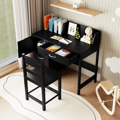 Kid's Study Desk and Chair Set with Deep Drawer and Enclosed Cabinets