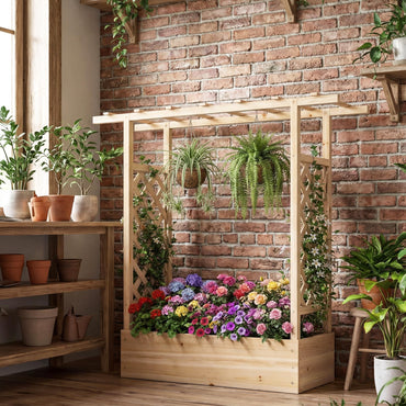 Garden Planter with Trellis, Hanging Roof and Drainage Holes