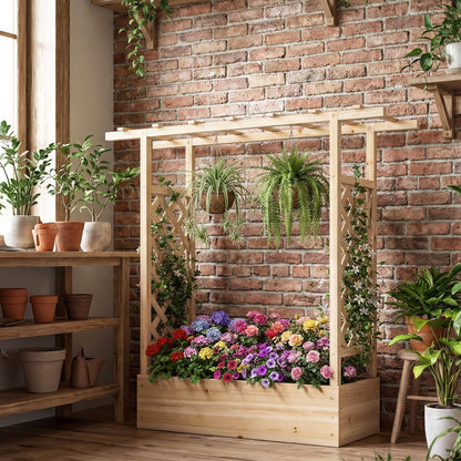 Garden Planter with Trellis, Hanging Roof and Drainage Holes