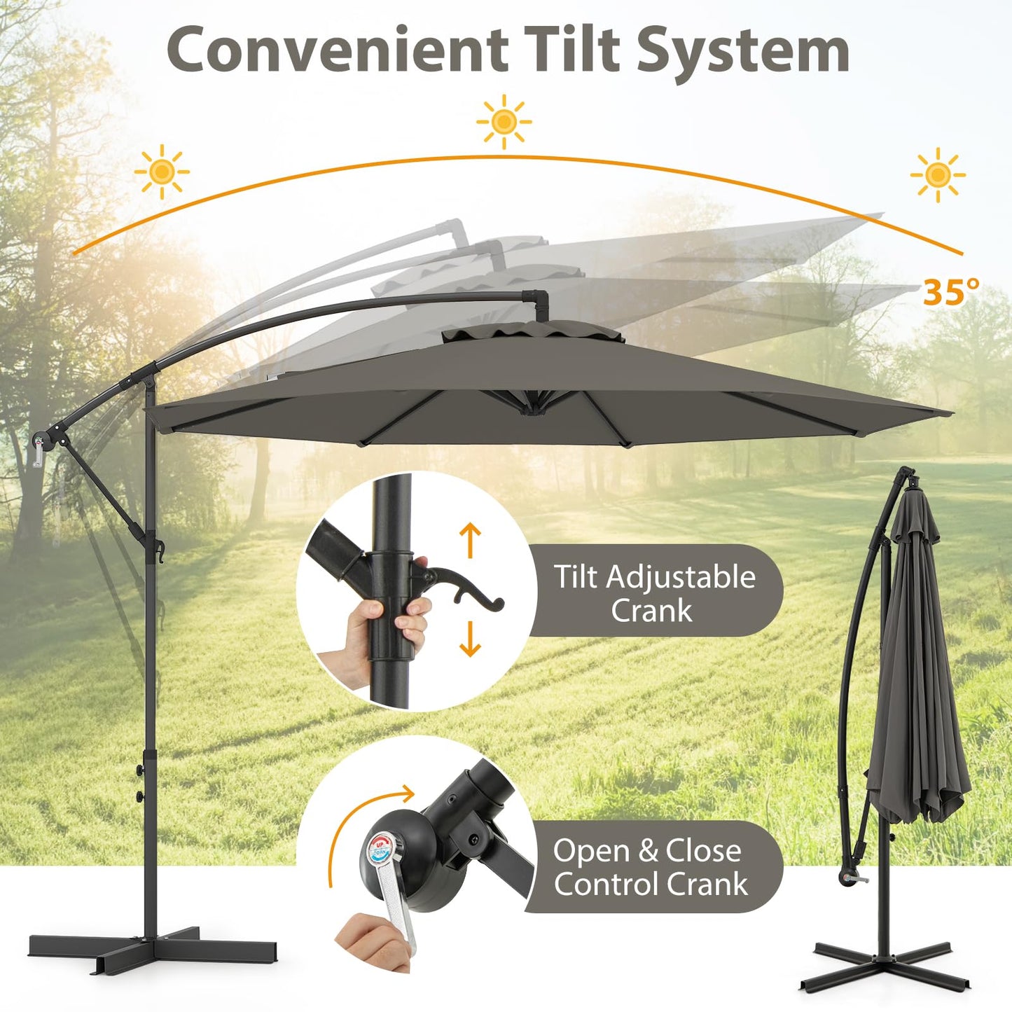 295 cm Patio Offset Umbrella with Easy Tilt Adjustment and Crossed Base