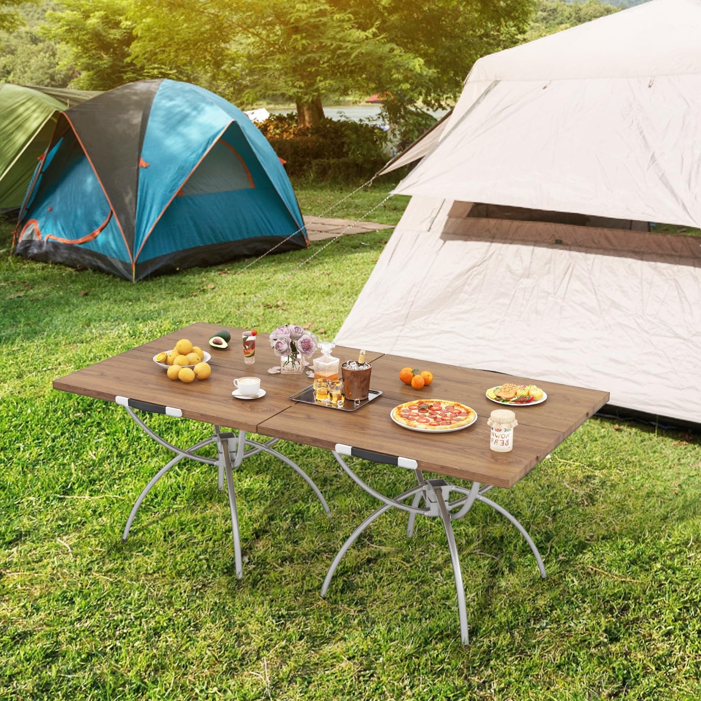2 PCS Aluminum Foldable Picnic Table with Extendable Design