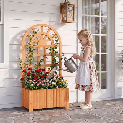 Garden Planter with Trellis, Wooden Raised Bed with Drainage Holes