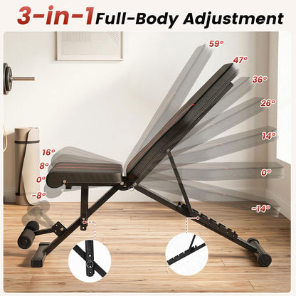 Adjustable Foldable Black Dumbbell Bench with PU Upholstery and Heavy-Duty Iron Frame