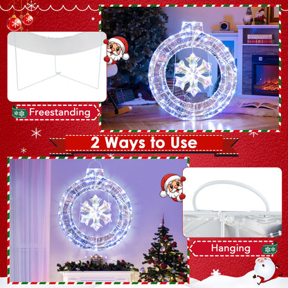 33 Inch Lighted Snowflake Wreath with Hanging Ring and Support Bracket