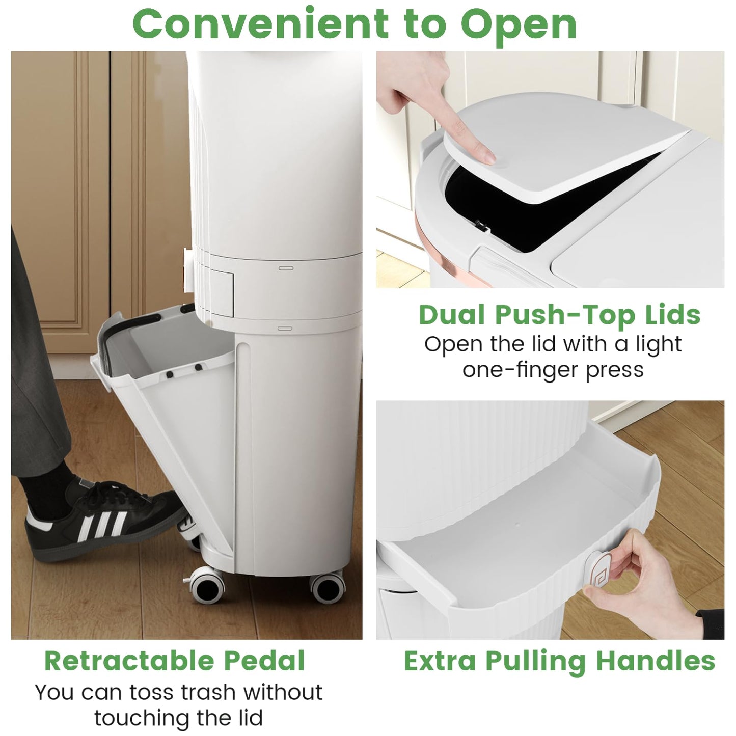 Recycling Bins, 42L Trash Can Garbage Bin with 3 Compartments