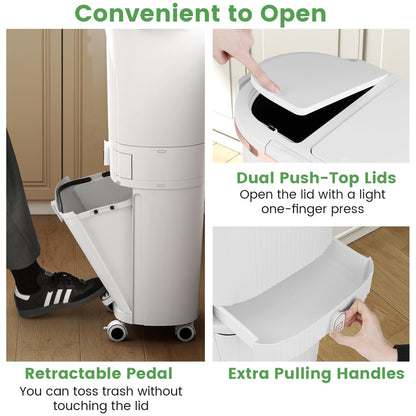 Recycling Bins, 42L Trash Can Garbage Bin with 3 Compartments