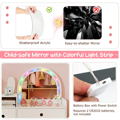 Bunny Kids Vanity Table and Chair Set with Lighted Mirror