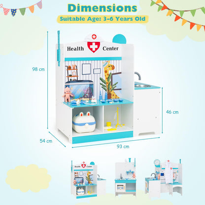 Wooden Toy Medical Center Playset with Faucet and ECG Monitor for Aged 3-6