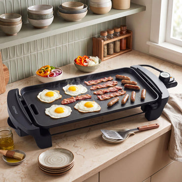 Electric Teppanyaki Grill, 1600W/2150W BBQ Griddle with Nonstick Flat Cooking Surface